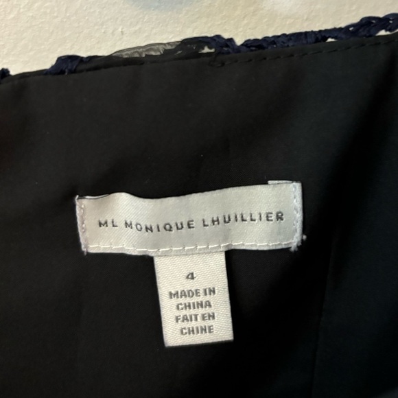 Monique Lhuillier Blue Crochet Lace Organza Long Sleeve Mini Dress - Picture 4 of 11